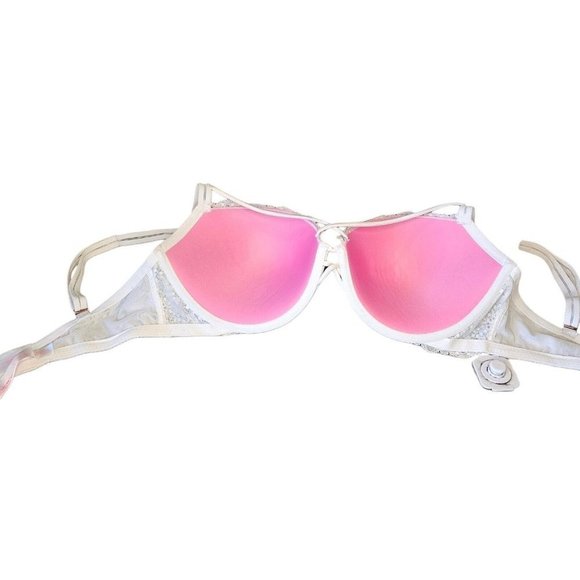 Victoria Secret PINK 36DD Date White Lace Underwire Padded Pushup Bra Strappy‎ - Picture 7 of 10
